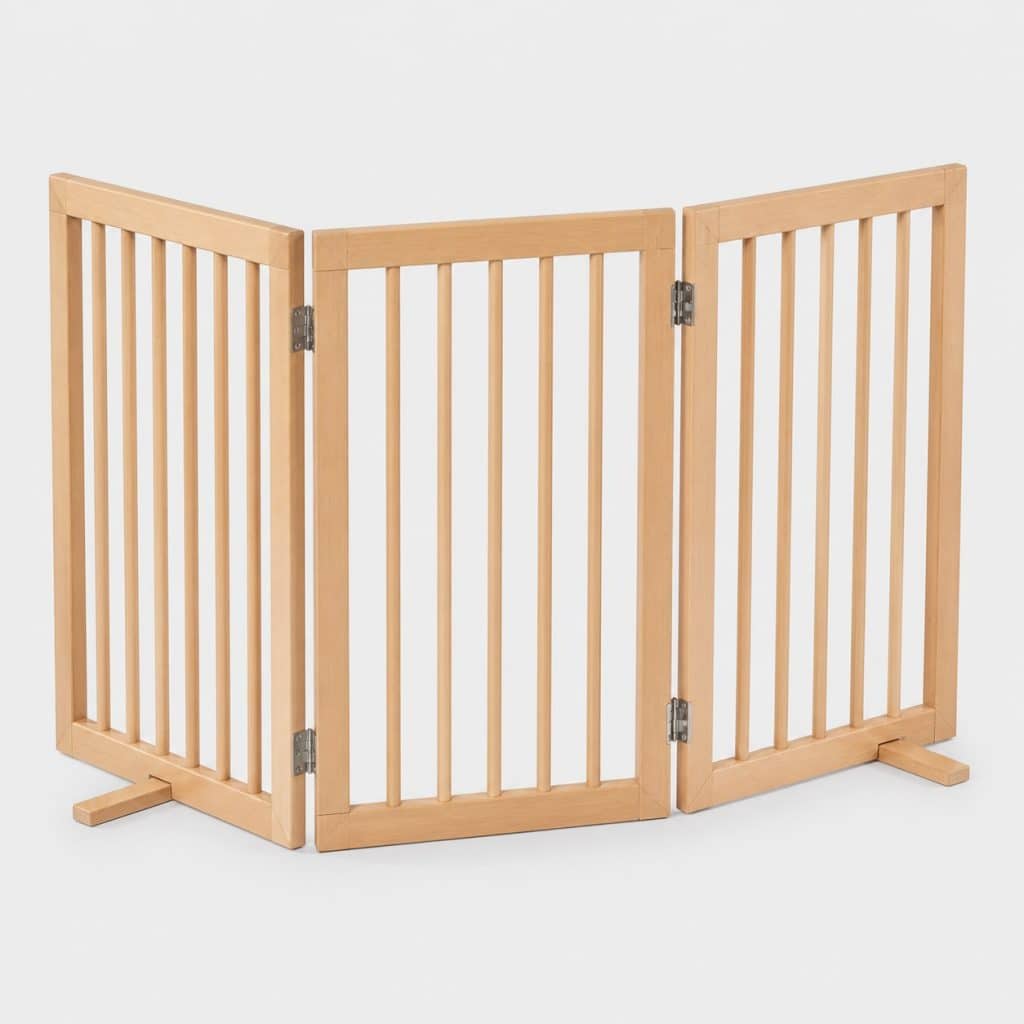 Barrière de sécurité extensible en hêtre massif verni à 3 panneaux articulés