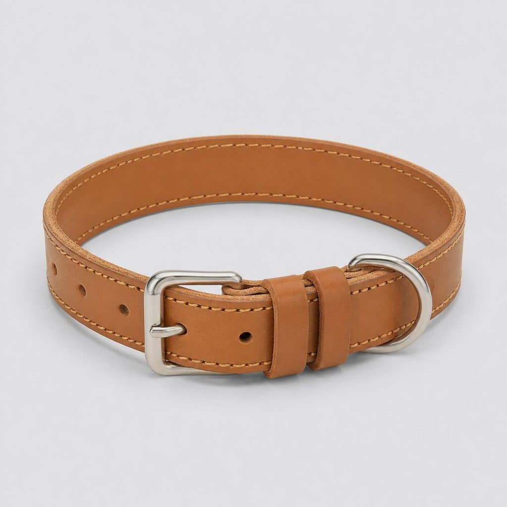 Collier en cuir pleine fleur tanné végétal de 25 mm posé à plat