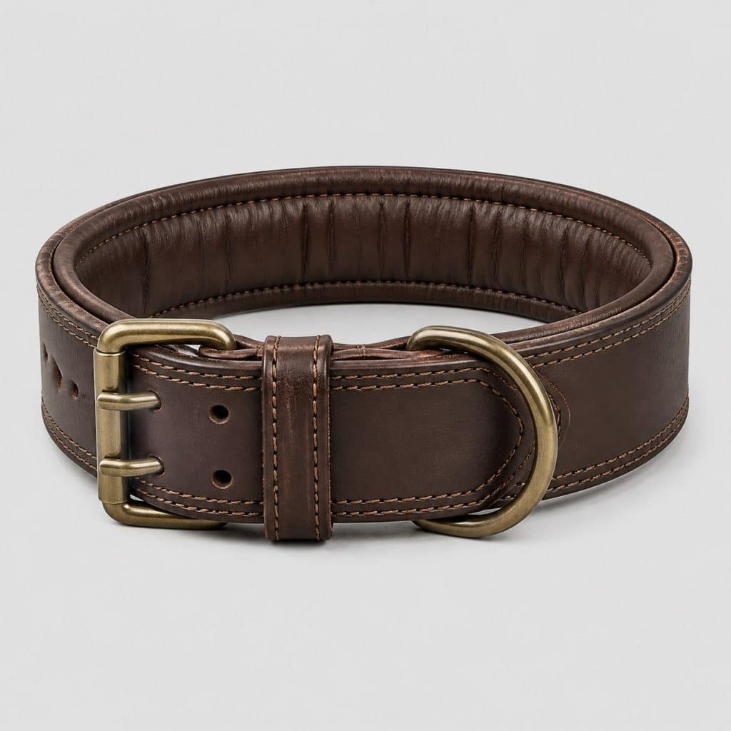 Collier en cuir rembourré de 40 mm pour grand chien, vue à plat