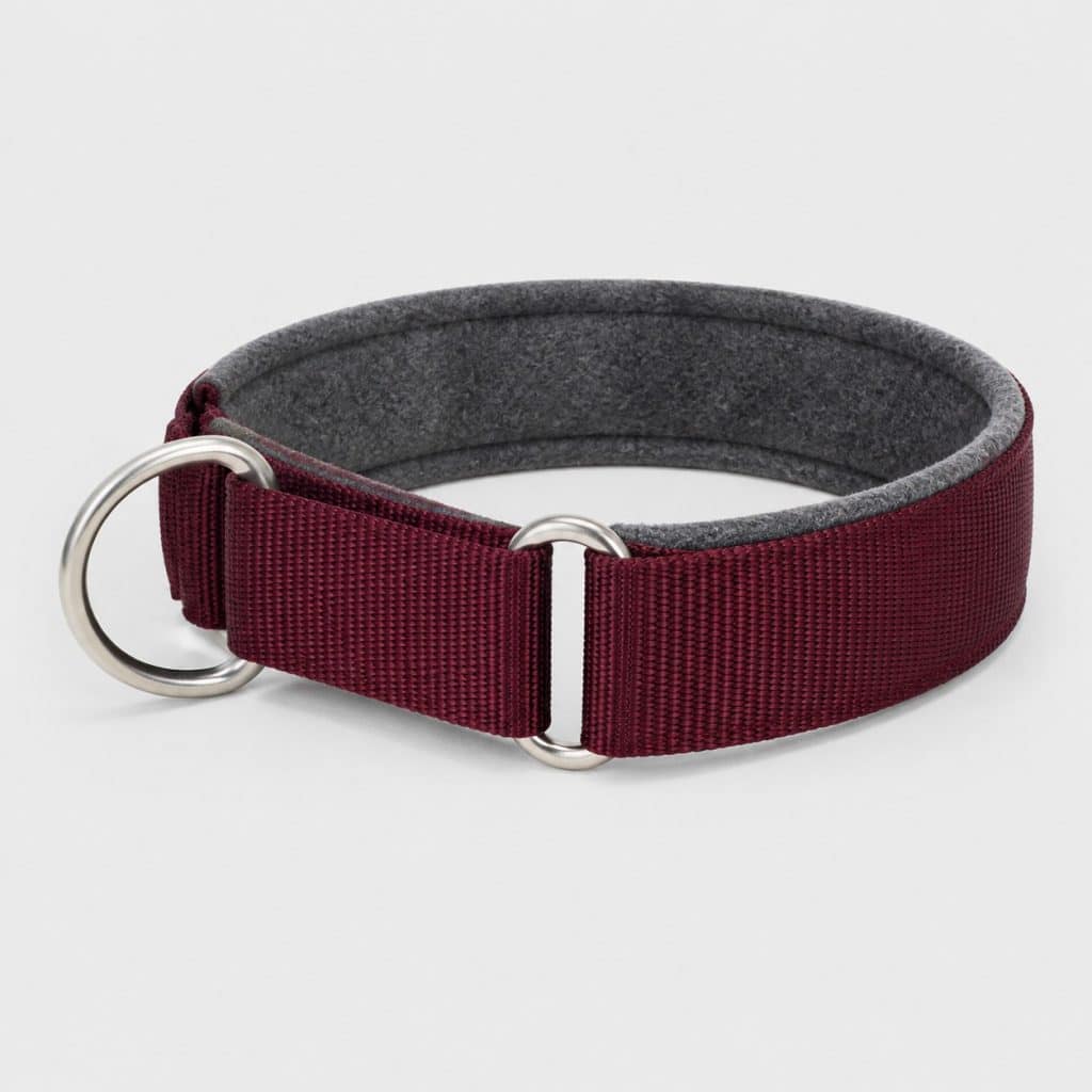 Collier semi-étrangleur en sangle nylon bordeaux de 38 mm doublée feutrine