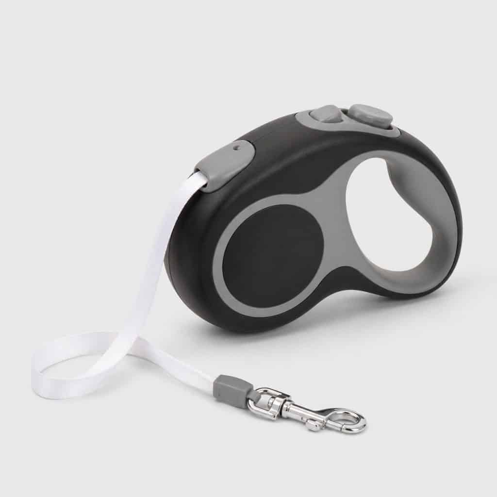 Laisse à enrouleur 5 m à sangle plate blanche de 15 mm