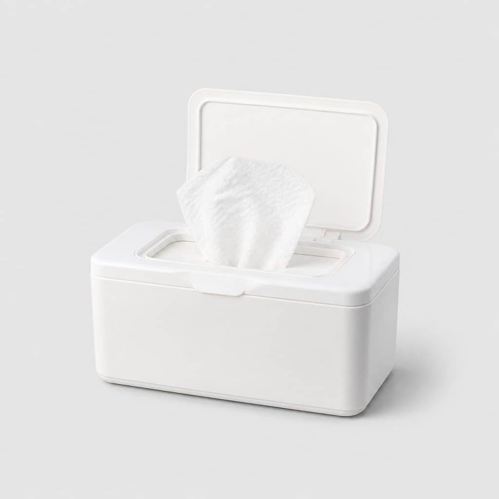 Boîte de 100 lingettes nettoyantes avec couvercle clipsable ouvert