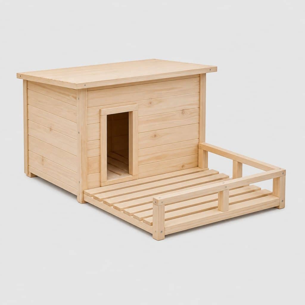 Niche à toit plat avec terrasse à lattes pour chien de petite taille