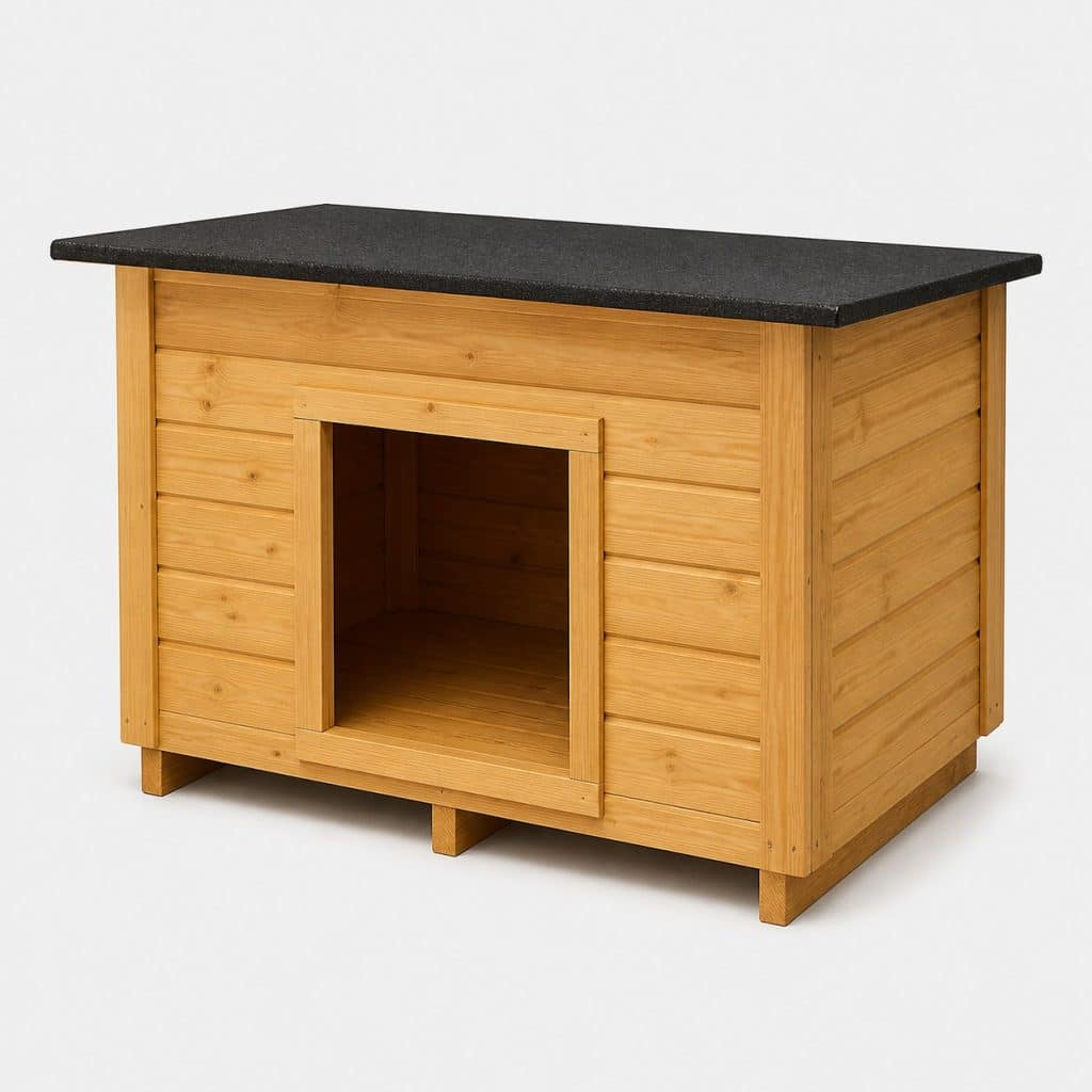 Niche en bois de pin traité autoclave vue de trois quarts, toit en feutre bitumé