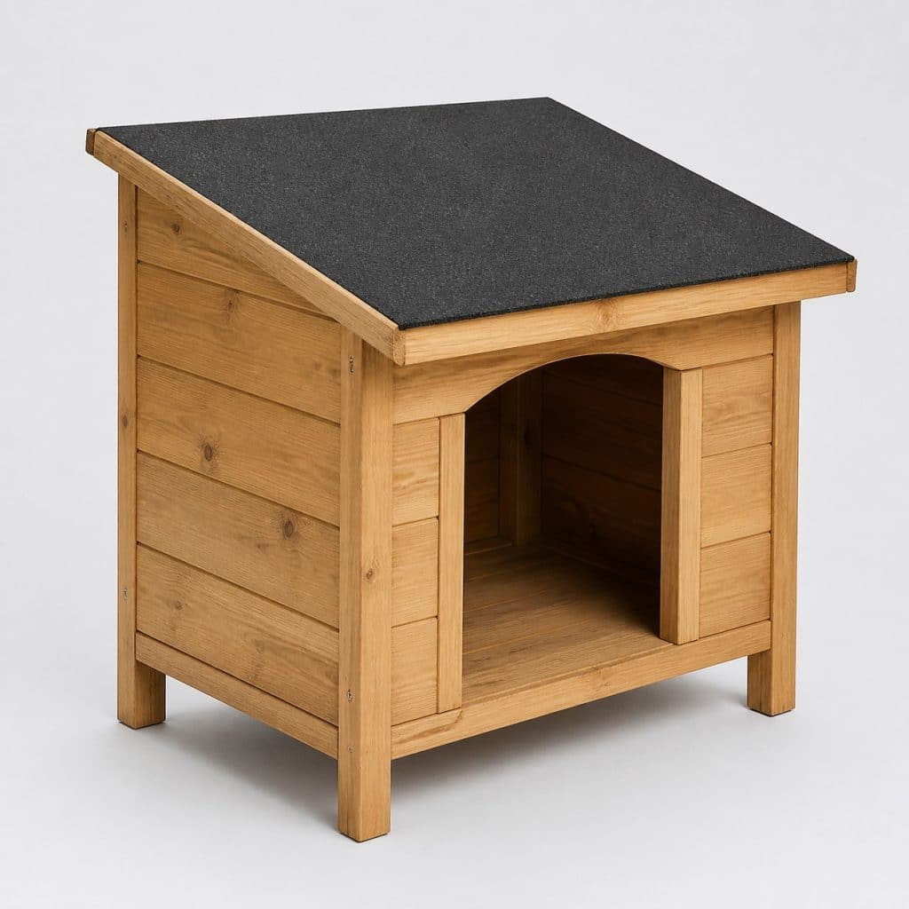 Niche en bois massif à toit en pente et plancher surélevé sur quatre pieds