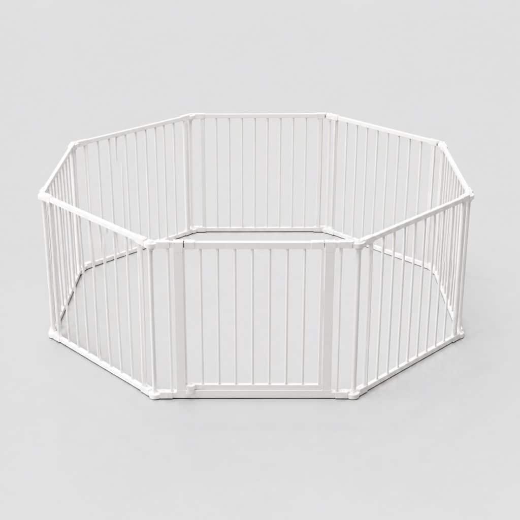 Parc modulable 8 panneaux en acier laqué blanc, hauteur 60 cm, assemblé en octogone