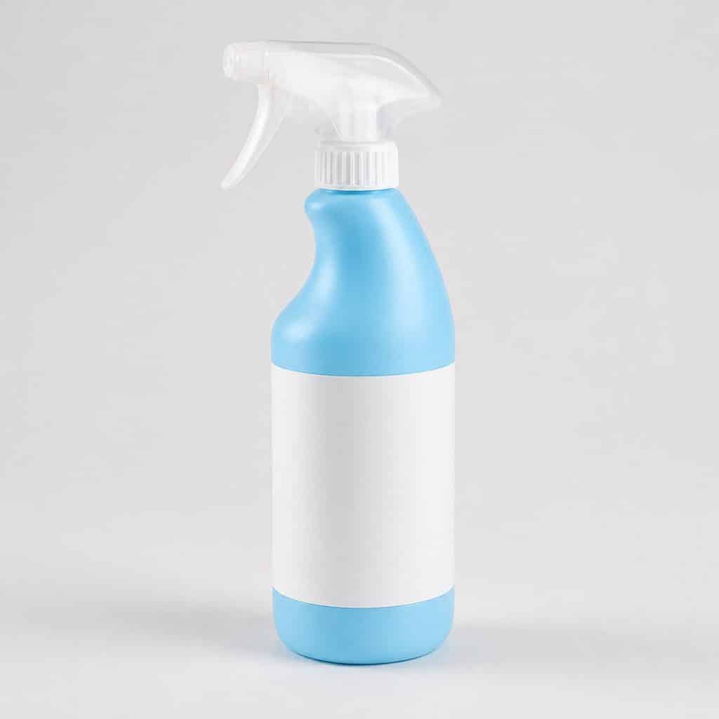 Flacon pulvérisateur bleu clair de 300 ml à pompe à gâchette, sur fond gris clair